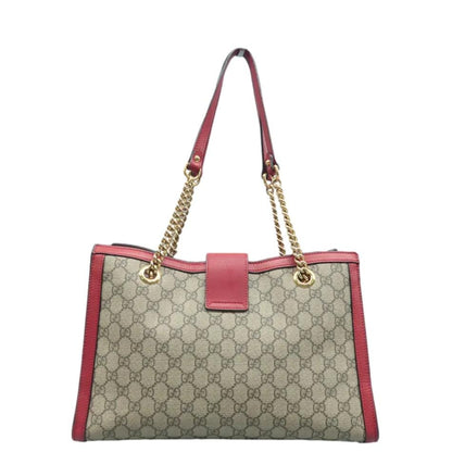 GUCCI Padlock Medium GG Supreme Canvas Tote Bag Red