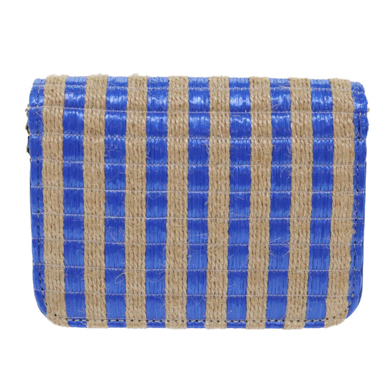 CHANEL Chain Shoulder Bag Raffia Blue Beige Cc Auth 51139a