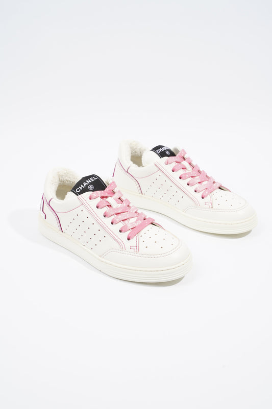 Chanel Chanel Logo White   Pink Calfskin Leather EU 37 UK 4