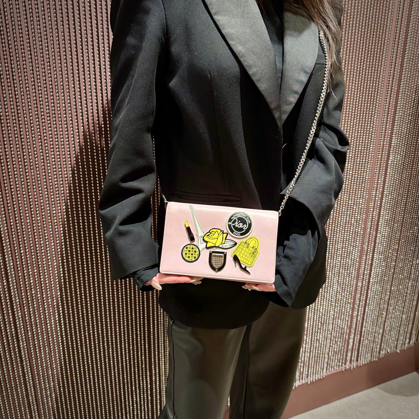 Christian Dior Diorama Patch Embellished Leather Wallet on Chain TWS