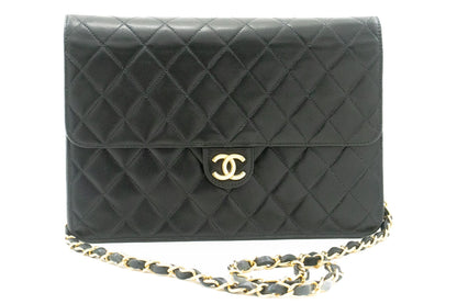 CHANEL Chain Shoulder Bag Clutch Black Quilted Flap Lambskin Purse