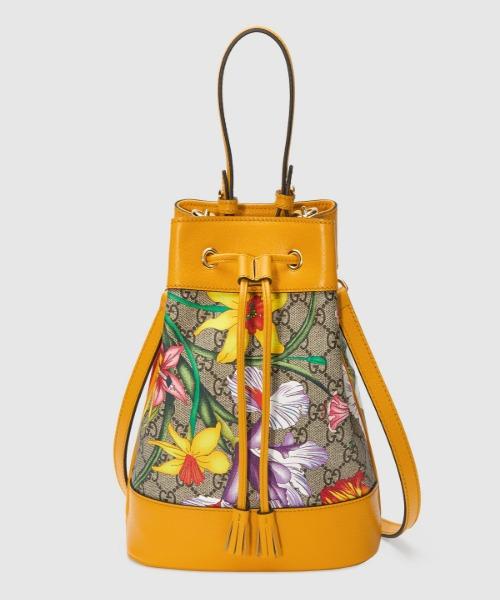 Gucci Ophidia GG Flora Small Bucket Bag Yellow