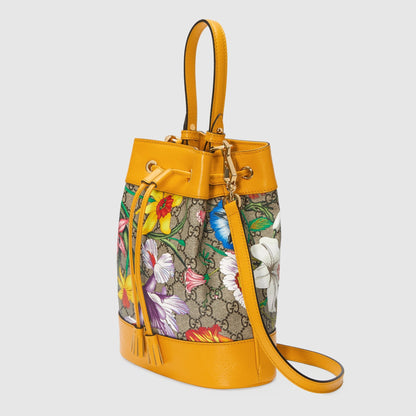 Gucci Ophidia GG Flora Small Bucket Bag Yellow