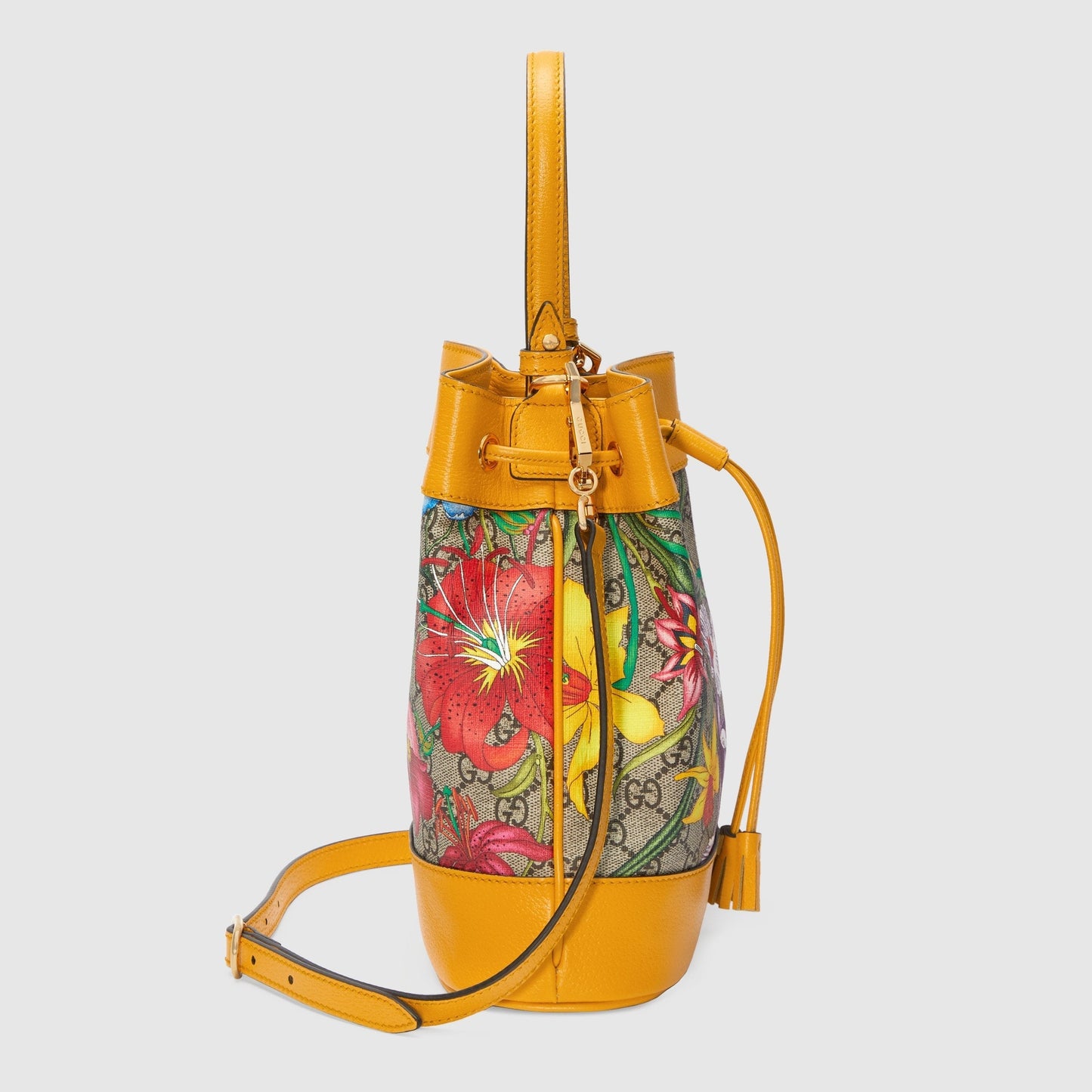 Gucci Ophidia GG Flora Small Bucket Bag Yellow