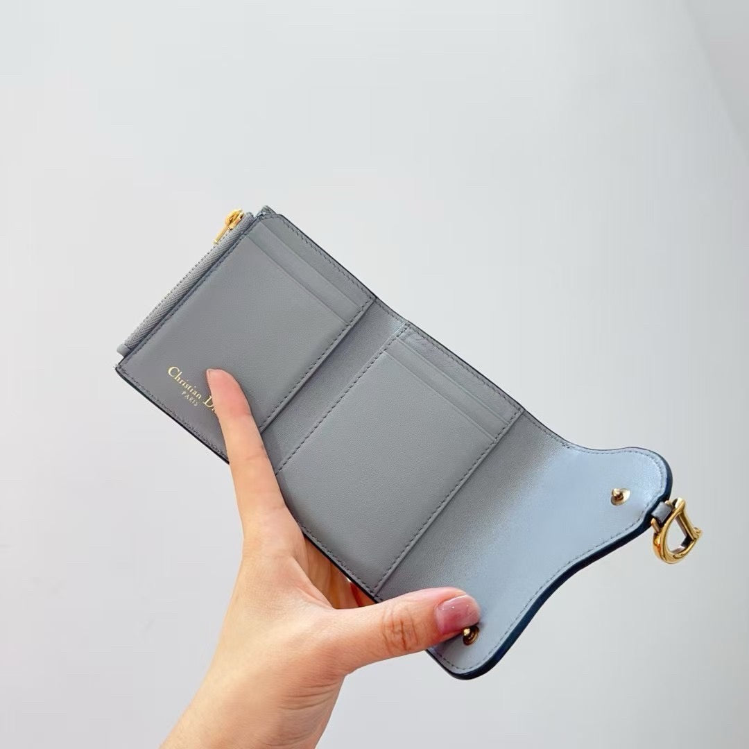 Pre-owned Dior Small Wallet in Grey Calfskin, 2020