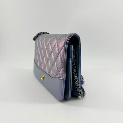 Chanel Iridescent Blue Wallet On Chain
