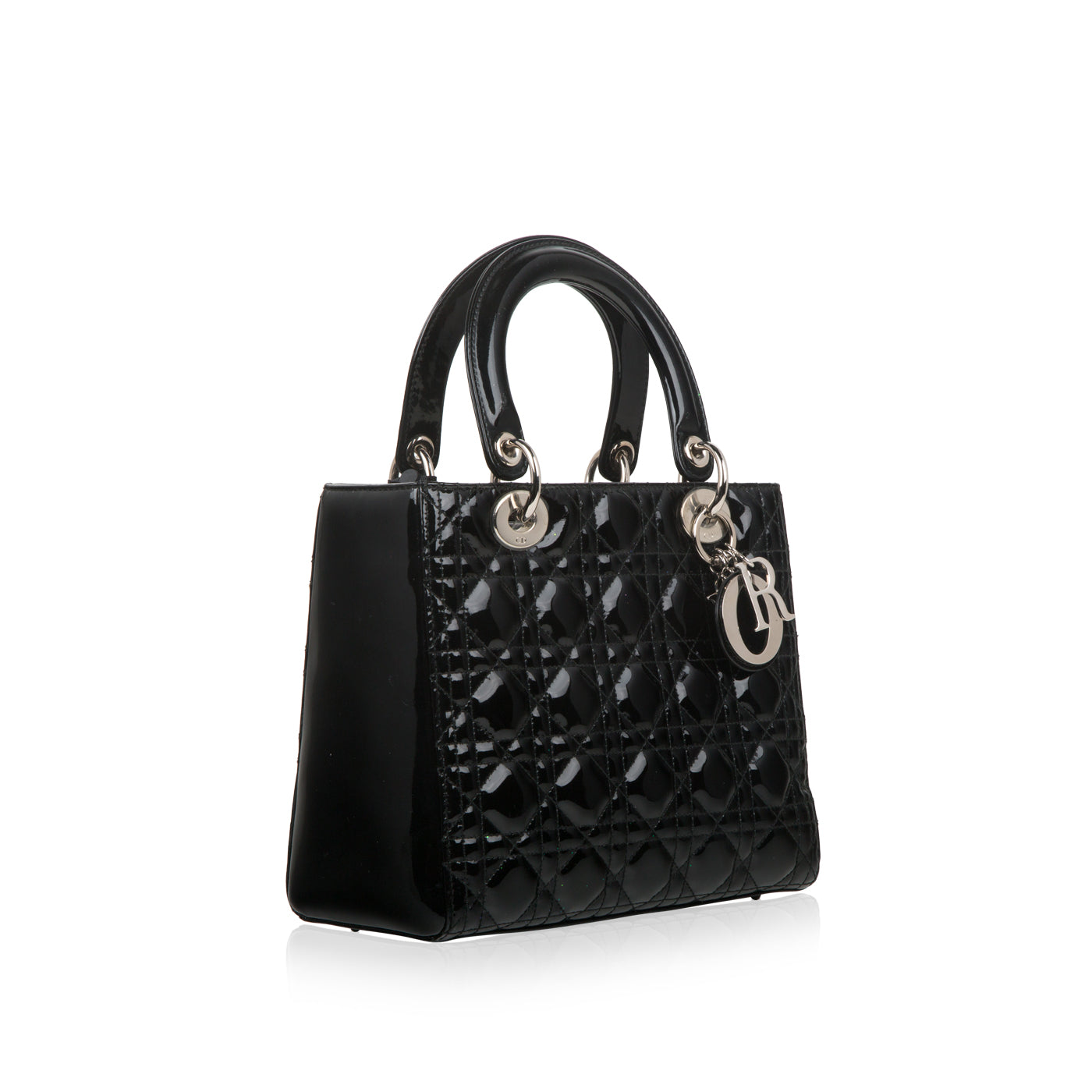 Christian Dior Lady Dior Black Patent Leather Medium