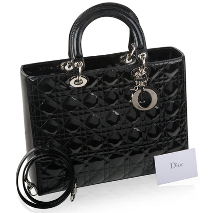 Lady Dior Black Patent Leather Large