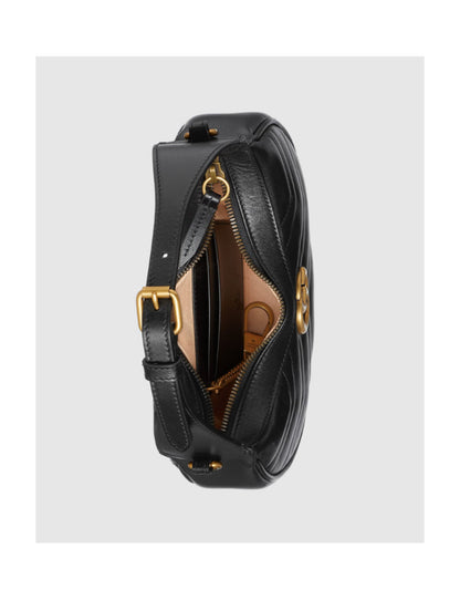 Gucci Black GG Marmont half moon shape mini shoulder bag
