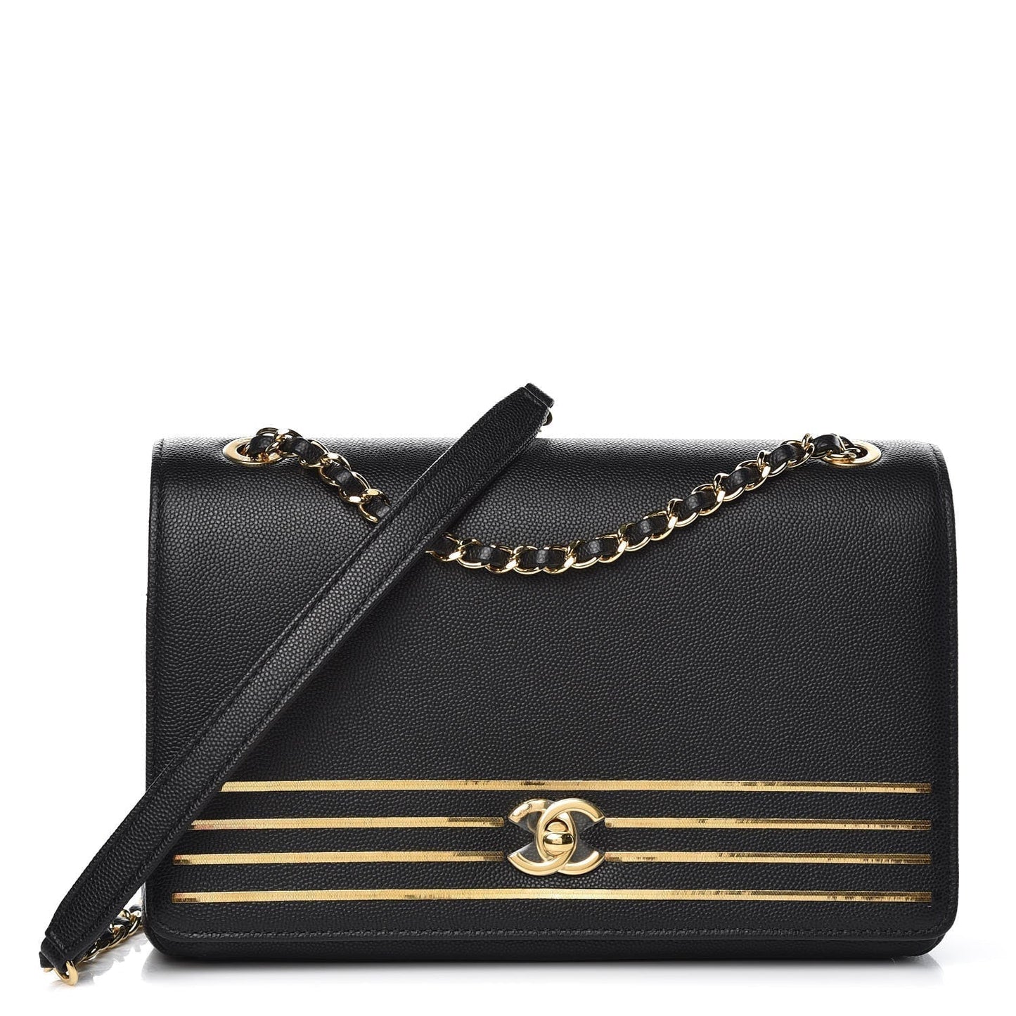 Chanel Flap Caviar Leather Gold Shoulder Bag 3