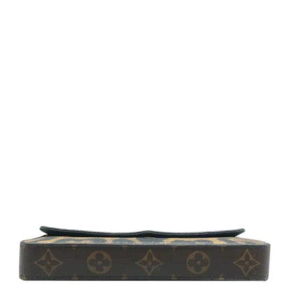 LOUIS VUITTON Pochette Felicie Monogram Canvas Wild Animal Chain Crossbody Bag Brown