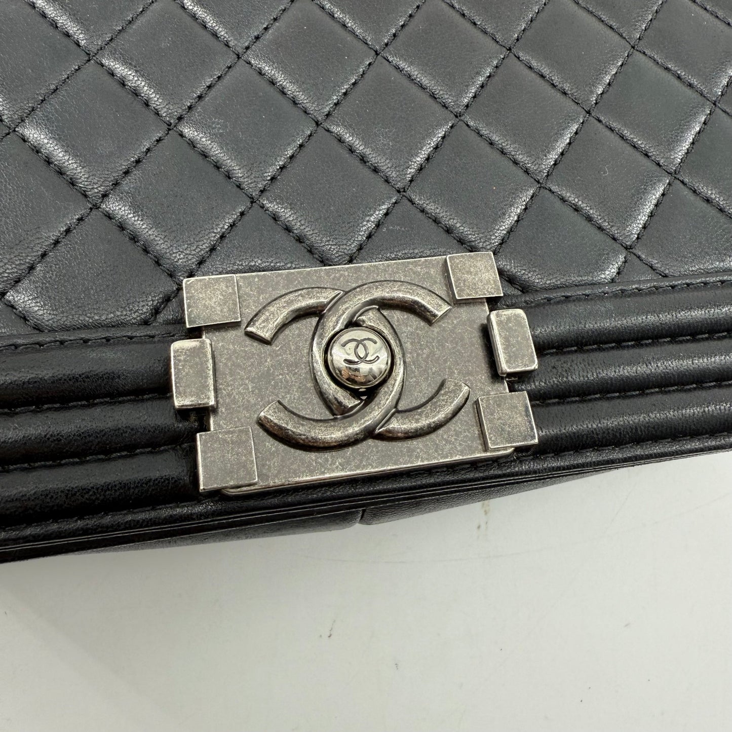 Chanel Medium Black Lambskin Ruthenium Hardware Le Boy Flap Bag