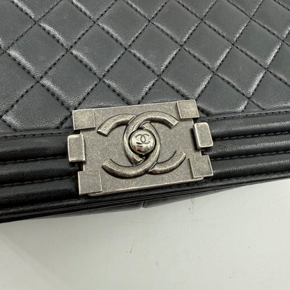 Chanel Medium Black Lambskin Ruthenium Hardware Le Boy Flap Bag