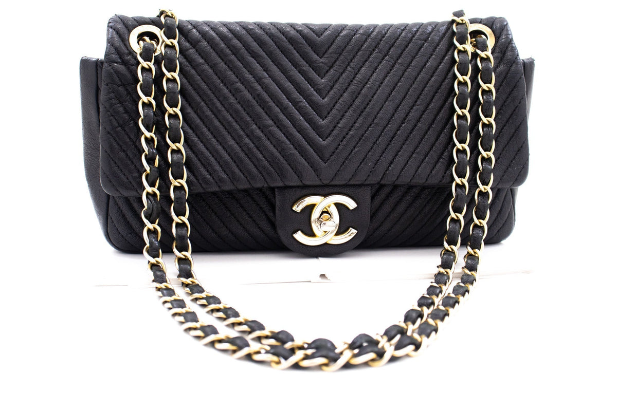 Chanel Chevron V-Stitch Leather Chain Shoulder Bag Single Flap Mat