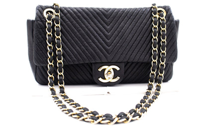 Chanel Chevron V-Stitch Leather Chain Shoulder Bag Single Flap Mat