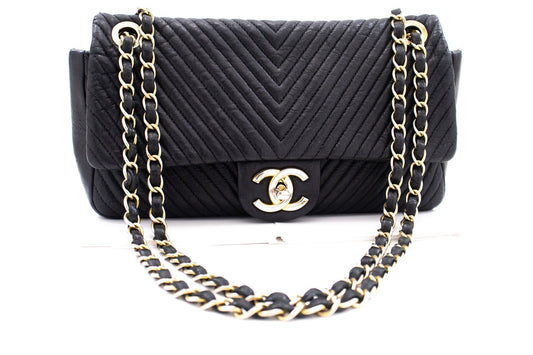 Chanel Chevron V-Stitch Leather Chain Shoulder Bag Single Flap Mat