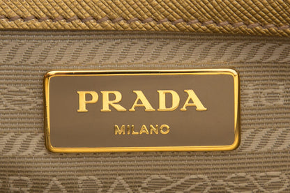 Prada Gold Metallic Saffiano Leather Double Zip Handbag
