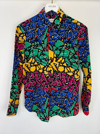 Saint Laurent Multicolour 80's Abstract Printed Long-sleeve Silk Shirt Size FR 34 (UK 6)