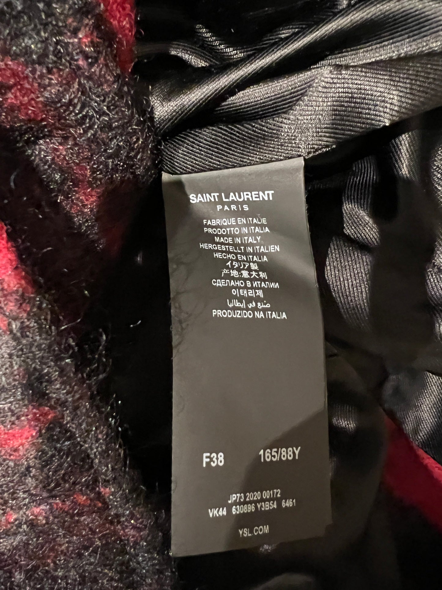 Saint Laurent Red & Black Lumberjack Jacket with Leather Fringe and Belt Details Size FR 38 (UK 10)