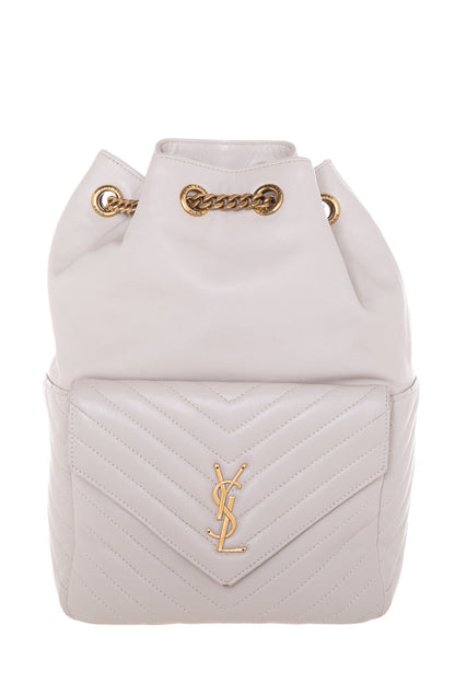 YSL Blanc Chevron Quilted Backpack Handbag