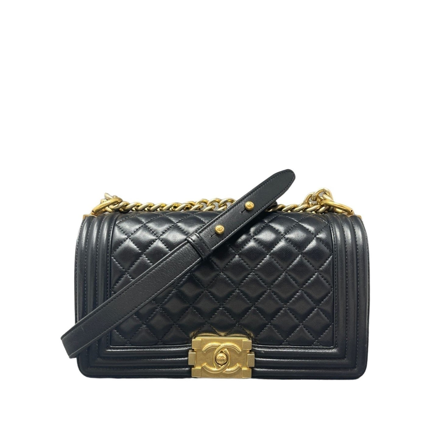 CHANEL Chanel Boy Flap Bag Quilted Lambskin Old Medium - Black