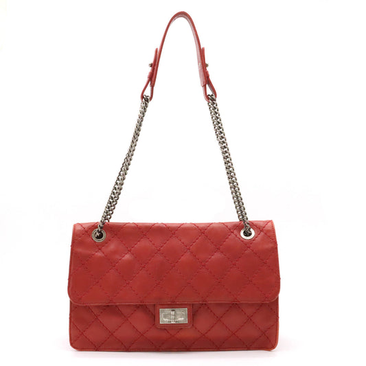 Chanel Chanel 2.55 Matrasse W Chain Bag Half-Sharp HandBag Semi-Sharp Leather Red Silver Gold  Blumin