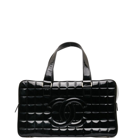 Chanel Chocolate Bar Coco Mini Boston Bag Handbag Black Patent Leather Leather  CHANEL