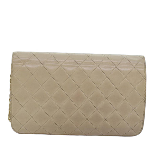 CHANEL Chain Shoulder Bag Lamb Skin Beige CC Auth 74732A