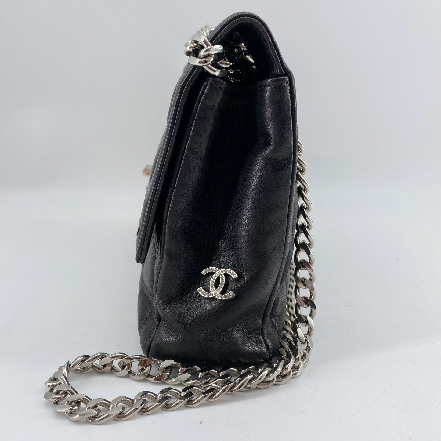 Chanel 2.55 chocolate bar rhinestone chain shoulder bag TWS