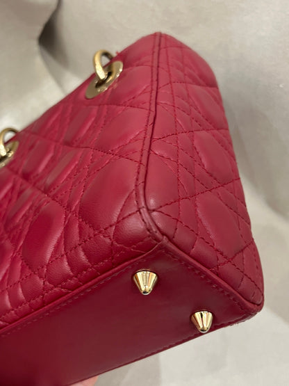 Pre-owned Dior Small My ABC Lady Dior Red Wine Lambskin with Golden Hardware, 2018, w/ Full Set