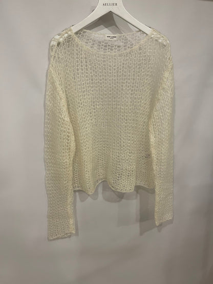 Saint Laurent Cream Mohair Perforated Knit Jumper Size S (UK 8)