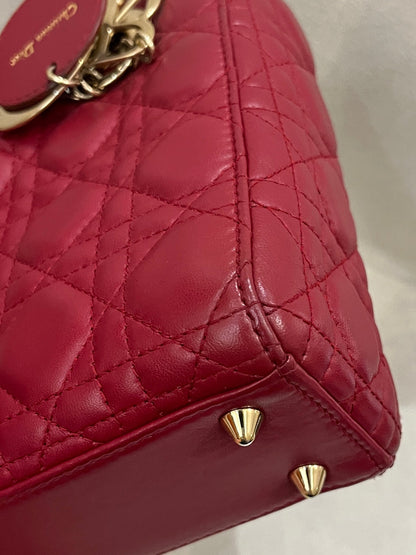 Pre-owned Dior Small My ABC Lady Dior Red Wine Lambskin with Golden Hardware, 2018, w/ Full Set