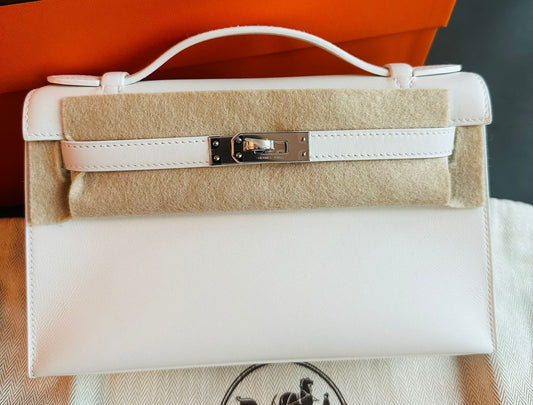 Hermes Kelly Pochette White Swift Palladium Hardware