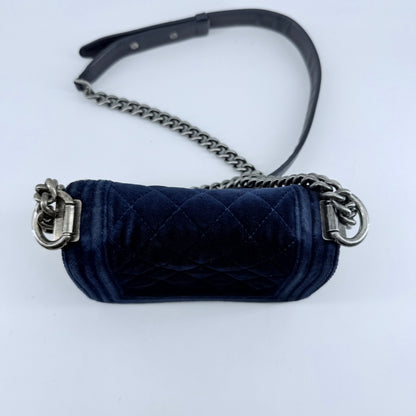 Chanel Navy Blue Velvet Mini Le Boy Bag