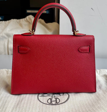 Hermes Kelly 20 Sellier Rouge Piment Epsom Gold Hardware