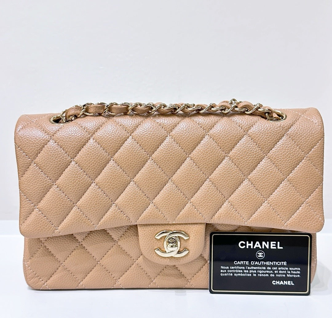 Chanel Flap Medium Quilted Beige Shoulder Bag