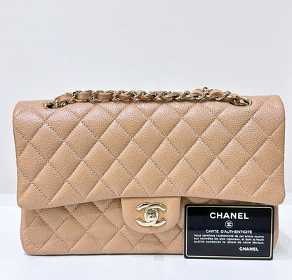Chanel Flap Medium Quilted Beige Shoulder Bag