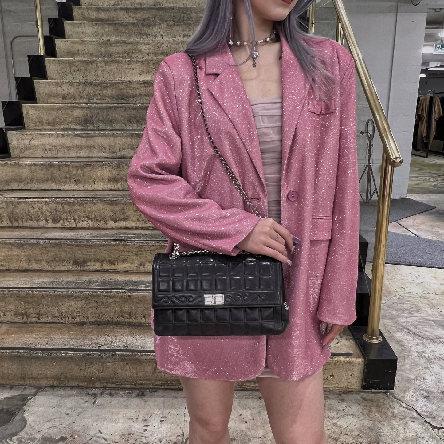 Chanel 2.55 chocolate bar rhinestone chain shoulder bag TWS