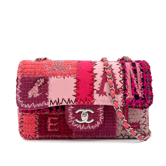 CHANEL CHAIN SHOULDER BAG PATCHWORK PINK CANVAS LEATHER 90273901