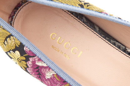 Gucci Black Multi Color Floral Kimberly Jacquard Heel SZ 38