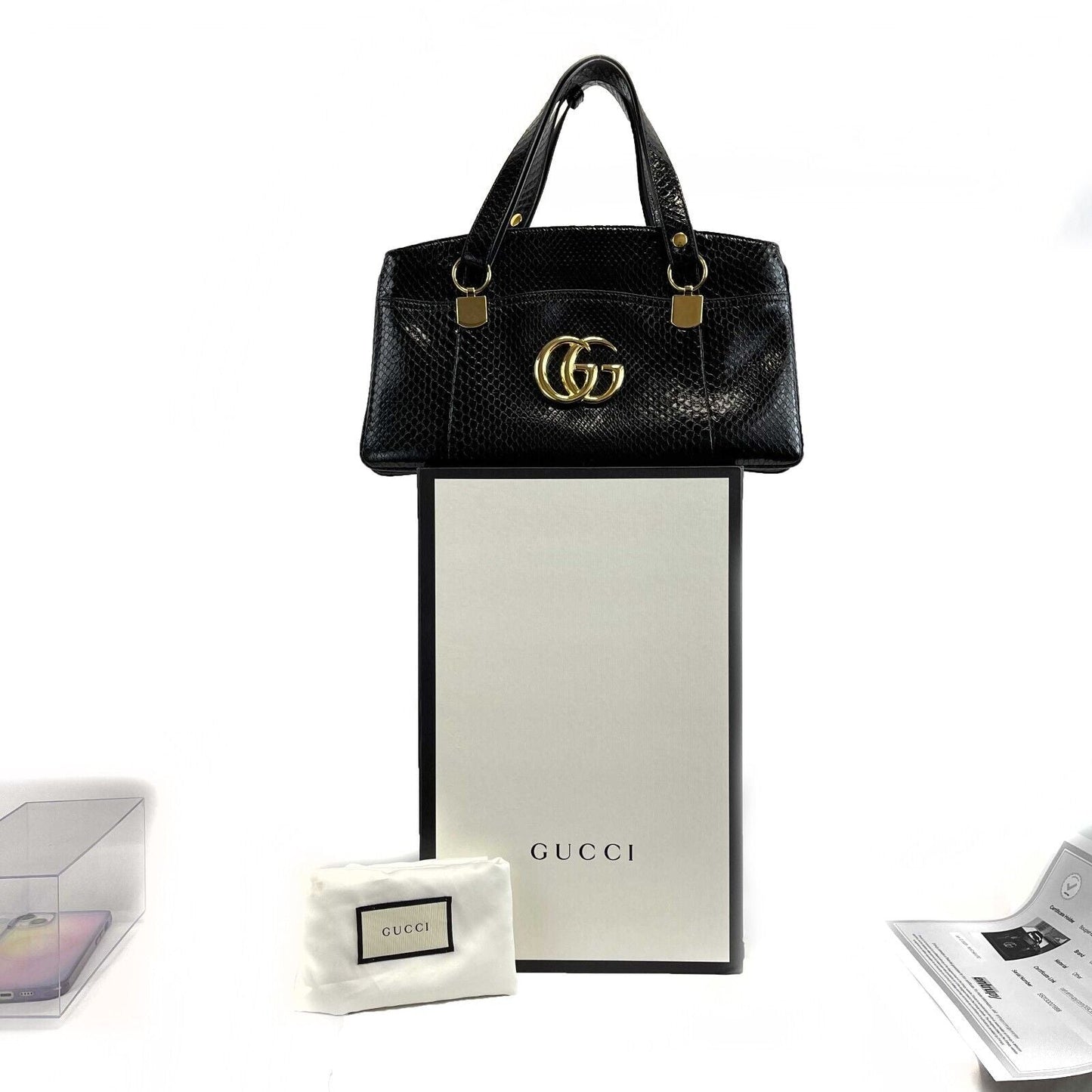 GUCCI - Excellent - Arli Python Top Handle GG Bag w/ FULL KIT