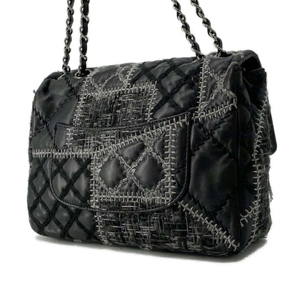 CHANEL CC Logo Patchwork ChainShoulder Bag Black/Gray Lambskin Tweed