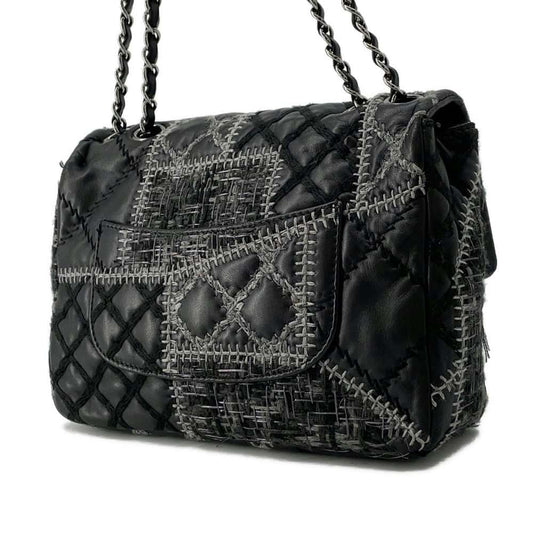 CHANEL CC Logo Patchwork ChainShoulder Bag Black/Gray Lambskin Tweed