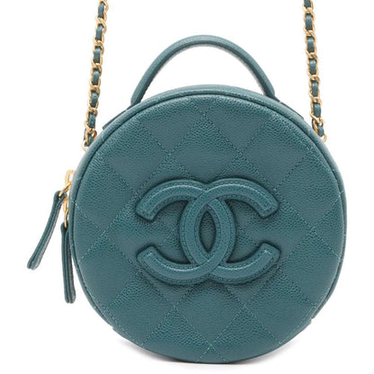 CHANEL CC Logo Small Vanity Case Green AS3875 Caviar Leather