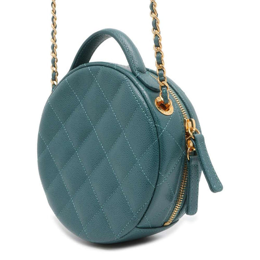 CHANEL CC Logo Small Vanity Case Green AS3875 Caviar Leather