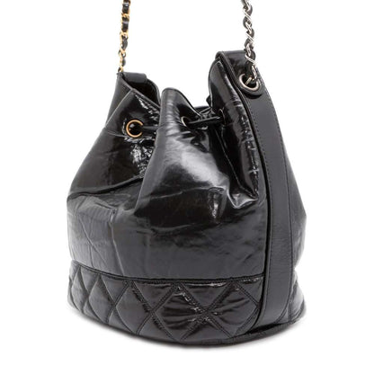 CHANEL CC Logo Drawstring BagChainShoulder Bag Black AS1877 Shiny Aged Calf Leather