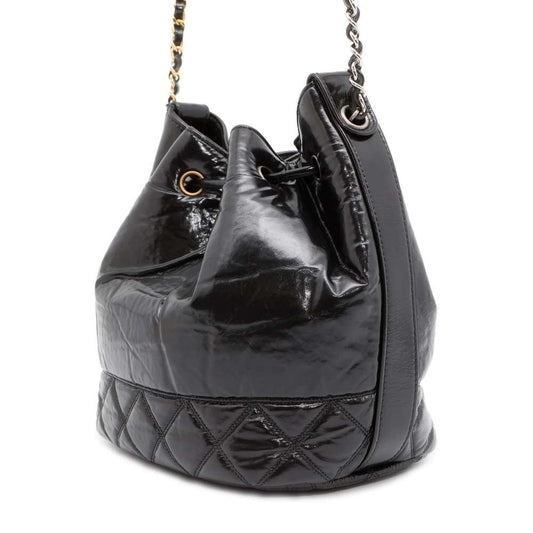 CHANEL CC Logo Drawstring BagChainShoulder Bag Black AS1877 Shiny Aged Calf Leather