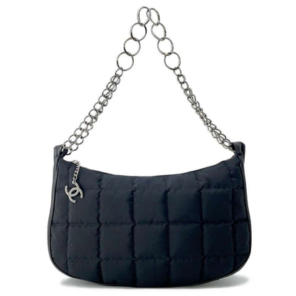 CHANEL Chocolate Bar ChainShoulder Black Nylon Lambskin