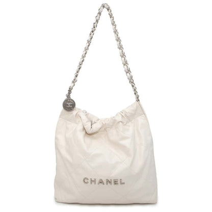 CHANEL CHANEL 22Handbag White AS3260 Shiny Calf Leather Size Small