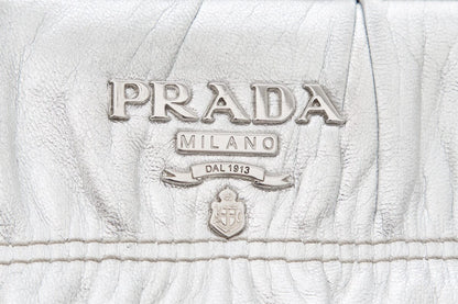 Prada Silver Leather Top Handle Handbag
